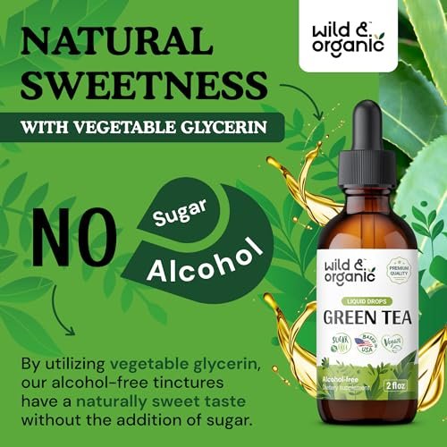Wild & Organic Grüntee-Extrakt Flüssigtropfen - Antioxidantien-Unterstützung - Natürliche Grüntee-Ergänzung - Camelia Sinensis Tinktur - Vegan, Zucker- & Alkoholfrei - 60 ml