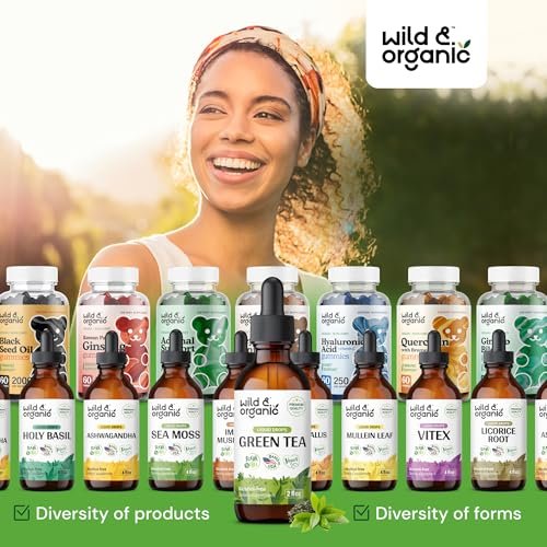 Wild & Organic Grüntee-Extrakt Flüssigtropfen - Antioxidantien-Unterstützung - Natürliche Grüntee-Ergänzung - Camelia Sinensis Tinktur - Vegan, Zucker- & Alkoholfrei - 60 ml
