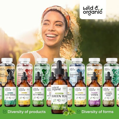 Wild & Organic Grüntee-Extrakt Flüssigtropfen - Antioxidantien-Unterstützung - Natürliche Grüntee-Ergänzung - Camelia Sinensis Tinktur - Vegan, Zucker- & Alkoholfrei - 60 ml