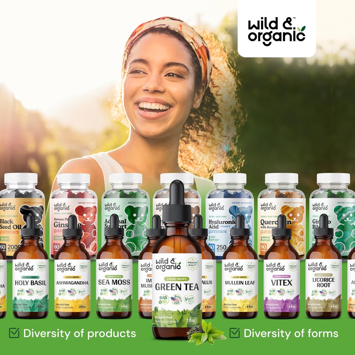 Wild & Organic Grüntee-Extrakt Flüssigtropfen - Antioxidantien-Unterstützung - Natürliche Grüntee-Ergänzung - Camelia Sinensis Tinktur - Vegan, Zucker- & Alkoholfrei - 60 ml