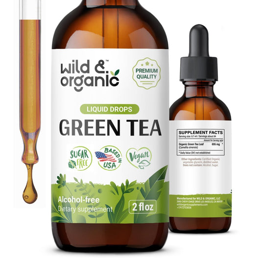 Wild & Organic Grüntee-Extrakt Flüssigtropfen - Antioxidantien-Unterstützung - Natürliche Grüntee-Ergänzung - Camelia Sinensis Tinktur - Vegan, Zucker- & Alkoholfrei - 60 ml