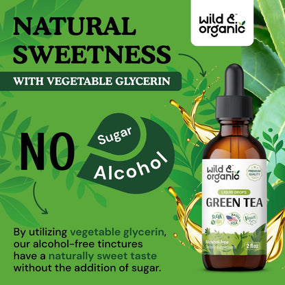 Wild & Organic Grüntee-Extrakt Flüssigtropfen - Antioxidantien-Unterstützung - Natürliche Grüntee-Ergänzung - Camelia Sinensis Tinktur - Vegan, Zucker- & Alkoholfrei - 60 ml