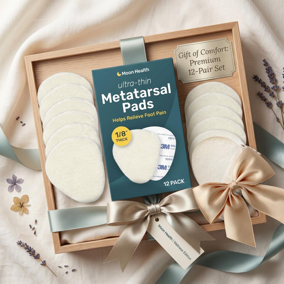 Ultra-Dünne Mittelfußpolster für Damen und Herren – Ballenpolster, 12er-Pack (6 Paare), 1/8 Zoll dick