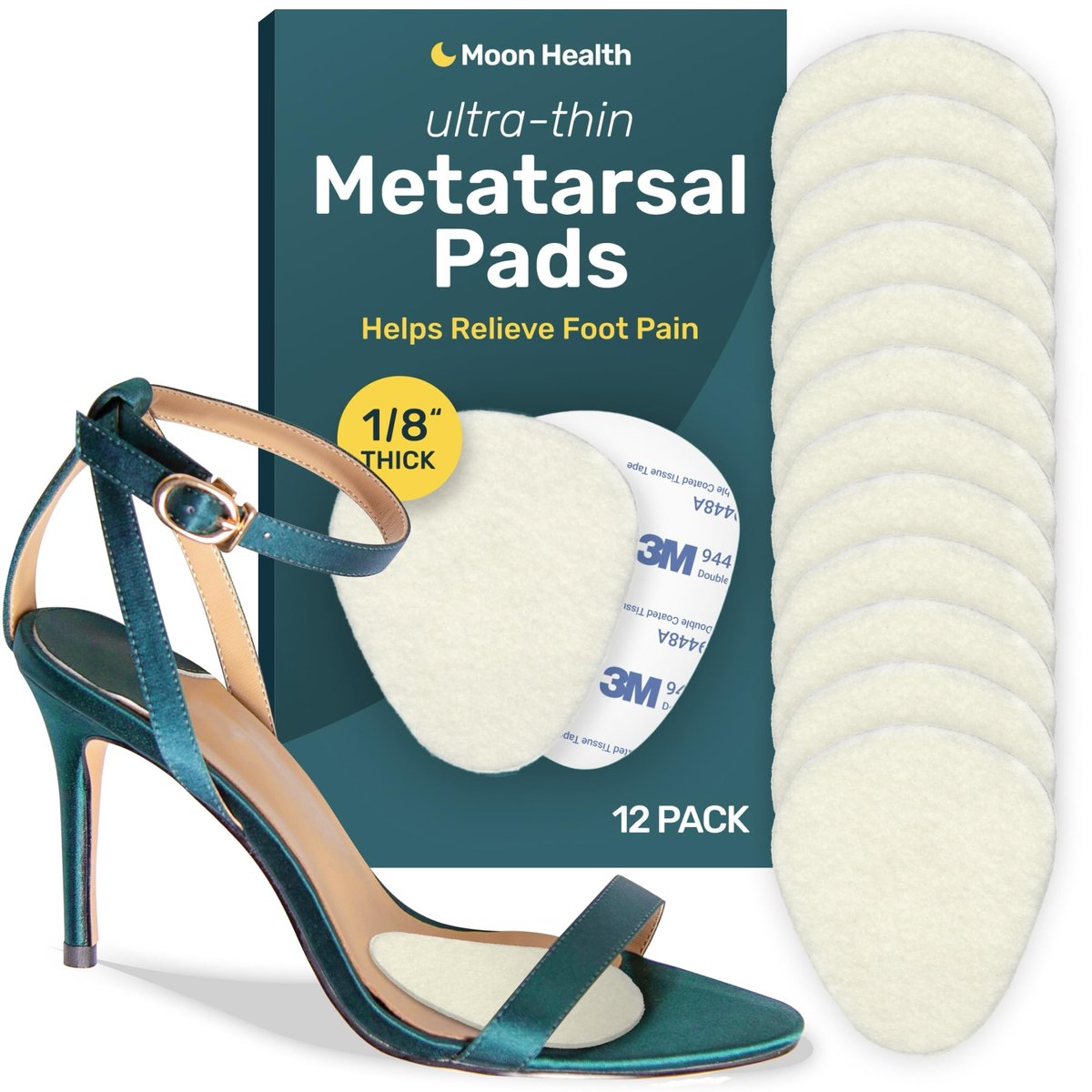 Ultra-Dünne Mittelfußpolster für Damen und Herren – Ballenpolster, 12er-Pack (6 Paare), 1/8 Zoll dick