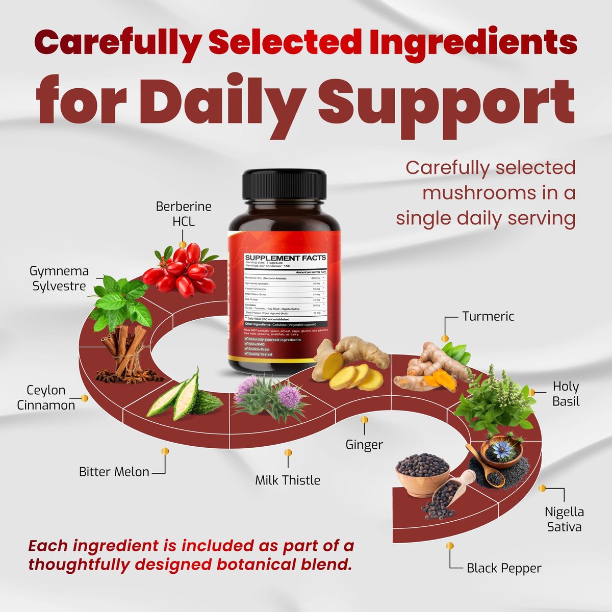 VEGATOT GlucoSavior Berberin Komplex mit Ceylon Zimt, Bitter Melone, Gymnema – Unterstützt Immun-, Herz- und Magen-Darm-Gesundheit (150 Kapseln)
