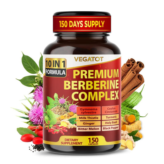 VEGATOT GlucoSavior Berberin Komplex mit Ceylon Zimt, Bitter Melone, Gymnema – Unterstützt Immun-, Herz- und Magen-Darm-Gesundheit (150 Kapseln)