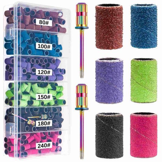 Difenni Schleifbänder für Nagelbohrer, 300 Stück, verschiedene Körnungen 80#100#120#150#180#240#, inkl. 3/32 Zoll Dorn