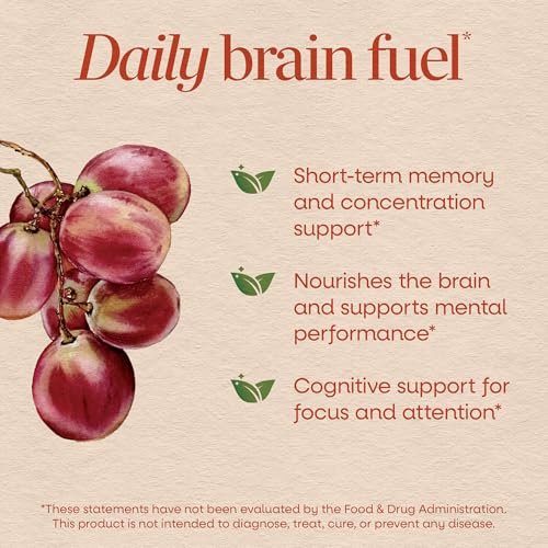 Nature's Way Brain Fuel Gummies – Nahrungsergänzungsmittel für Fokus und Gedächtnis, klinisch getestetes Cognigrape, Vitamine B6 & B12, Traubengeschmack, 60 Stück