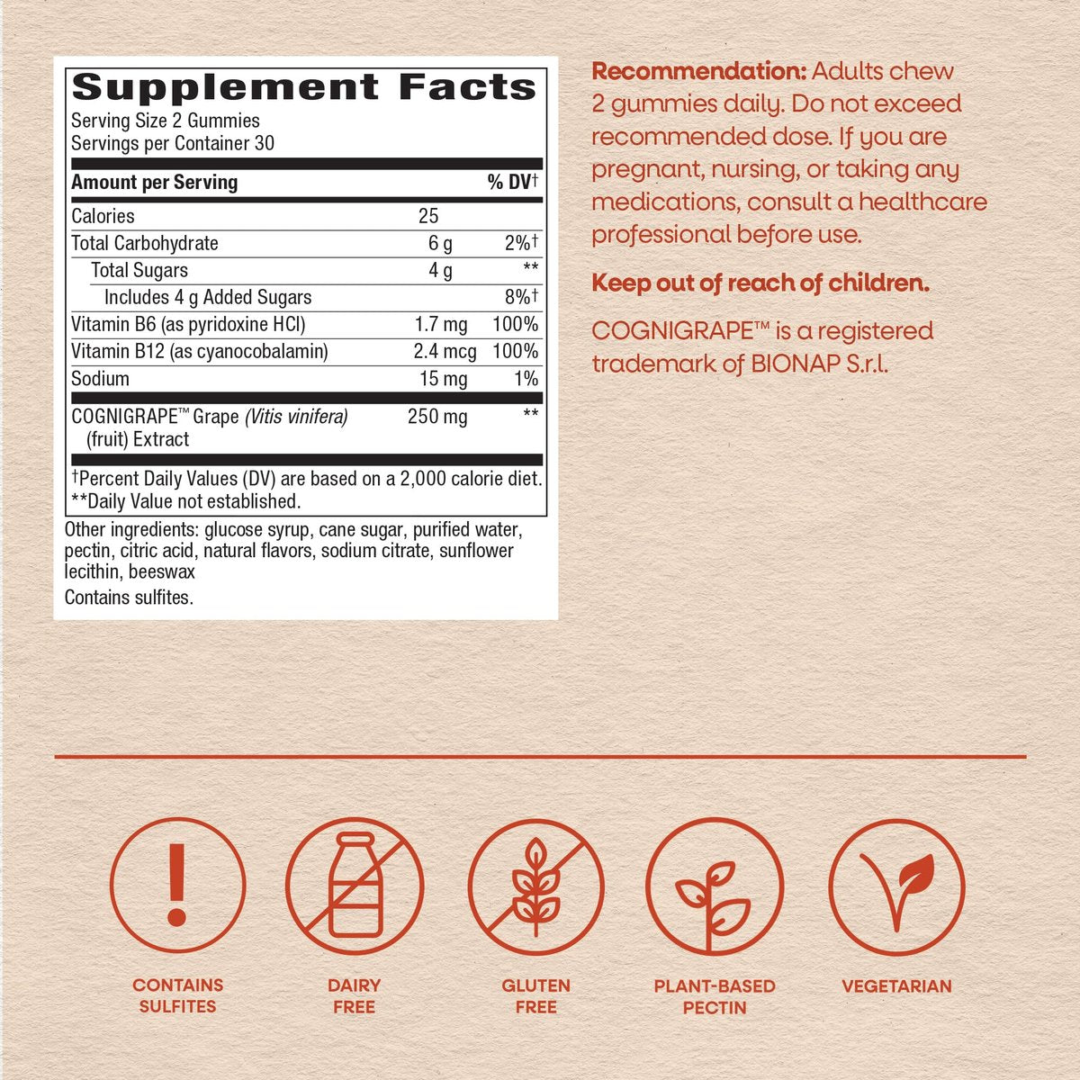 Nature's Way Brain Fuel Gummies – Nahrungsergänzungsmittel für Fokus und Gedächtnis, klinisch getestetes Cognigrape, Vitamine B6 & B12, Traubengeschmack, 60 Stück