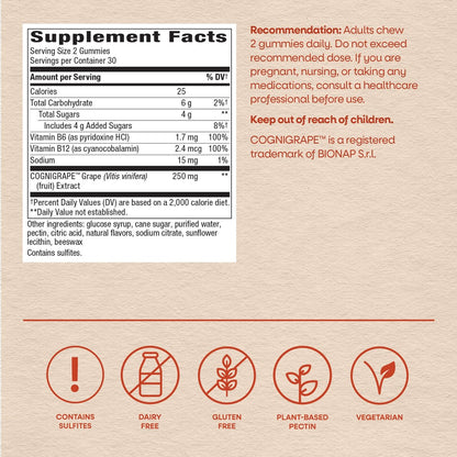 Nature's Way Brain Fuel Gummies – Nahrungsergänzungsmittel für Fokus und Gedächtnis, klinisch getestetes Cognigrape, Vitamine B6 & B12, Traubengeschmack, 60 Stück