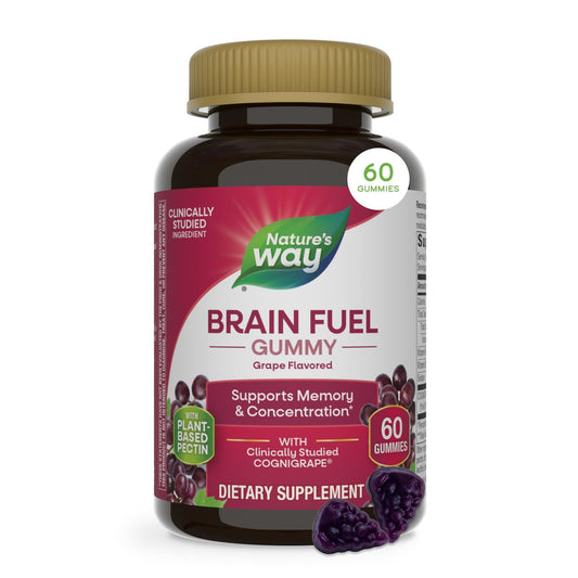Nature's Way Brain Fuel Gummies – Nahrungsergänzungsmittel für Fokus und Gedächtnis, klinisch getestetes Cognigrape, Vitamine B6 & B12, Traubengeschmack, 60 Stück