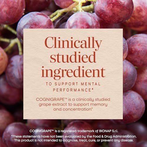 Nature's Way Brain Fuel Gummies – Nahrungsergänzungsmittel für Fokus und Gedächtnis, klinisch getestetes Cognigrape, Vitamine B6 & B12, Traubengeschmack, 60 Stück