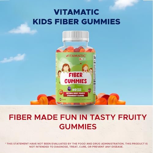 Vitamatic Kinder Präbiotikum Ballaststoff Gummis – Extra Stärke 4g Ballaststoffe – Ohne Zuckerzusatz – 60 Gummis auf Pektinbasis – Unterstützung für Verdauungsgesundheit & Regelmäßigkeit