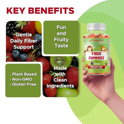 Vitamatic Kinder Präbiotikum Ballaststoff Gummis – Extra Stärke 4g Ballaststoffe – Ohne Zuckerzusatz – 60 Gummis auf Pektinbasis – Unterstützung für Verdauungsgesundheit & Regelmäßigkeit