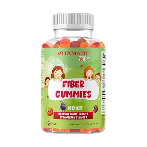 Vitamatic Kinder Präbiotikum Ballaststoff Gummis – Extra Stärke 4g Ballaststoffe – Ohne Zuckerzusatz – 60 Gummis auf Pektinbasis – Unterstützung für Verdauungsgesundheit & Regelmäßigkeit