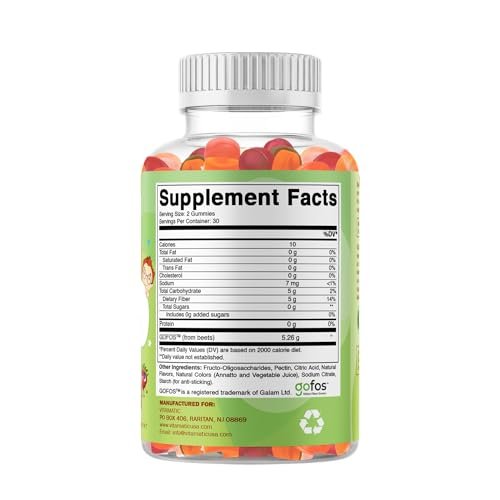 Vitamatic Kinder Präbiotikum Ballaststoff Gummis – Extra Stärke 4g Ballaststoffe – Ohne Zuckerzusatz – 60 Gummis auf Pektinbasis – Unterstützung für Verdauungsgesundheit & Regelmäßigkeit