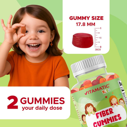 Vitamatic Kinder Präbiotikum Ballaststoff Gummis – Extra Stärke 4g Ballaststoffe – Ohne Zuckerzusatz – 60 Gummis auf Pektinbasis – Unterstützung für Verdauungsgesundheit & Regelmäßigkeit