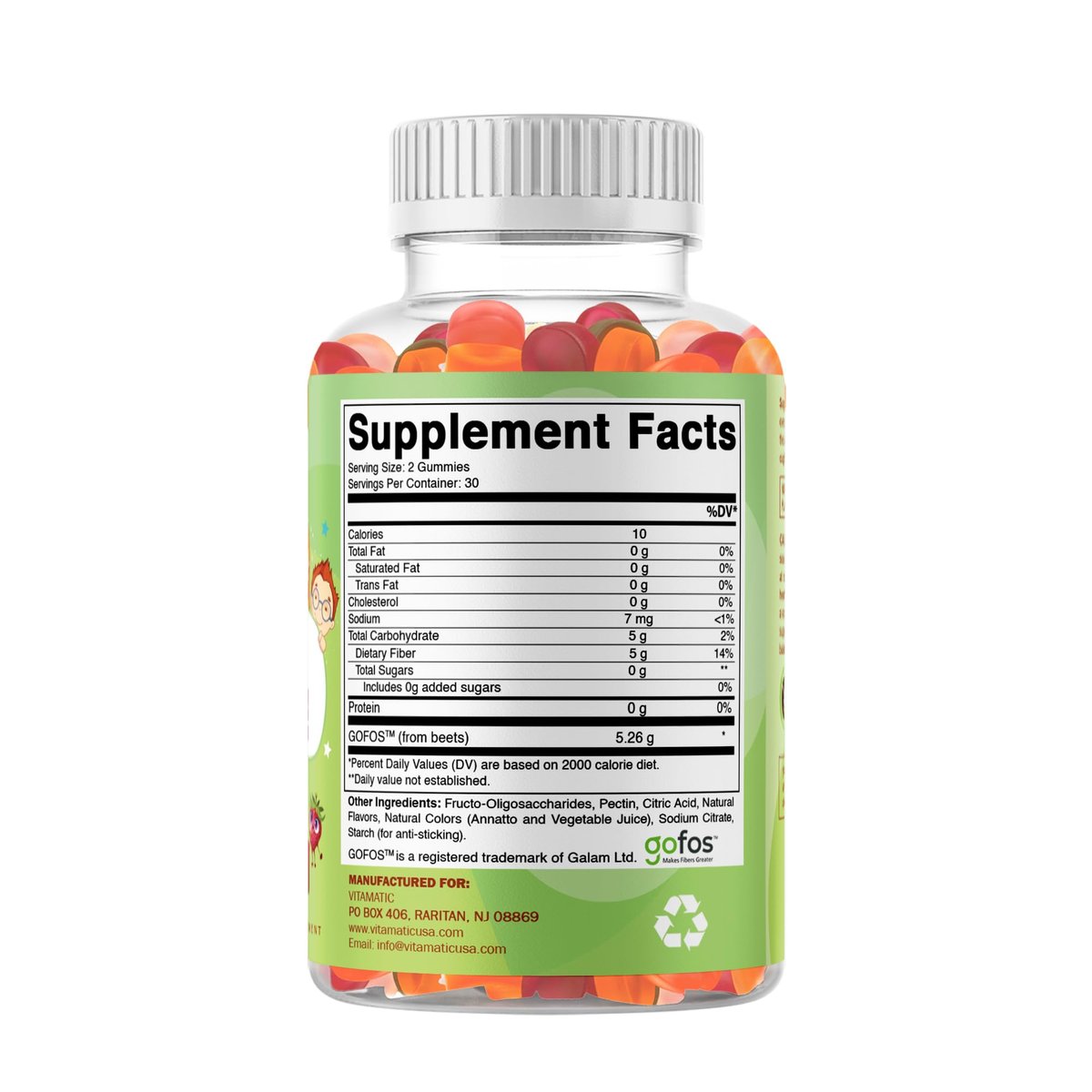Vitamatic Kinder Präbiotikum Ballaststoff Gummis – Extra Stärke 4g Ballaststoffe – Ohne Zuckerzusatz – 60 Gummis auf Pektinbasis – Unterstützung für Verdauungsgesundheit & Regelmäßigkeit