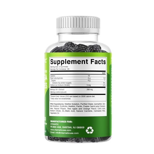 Vitamatic Moringa Gummis – Zuckerfreies botanisches Extrakt – Grünes Superfood – Vegan, Pektin-basiert, Non-GMO – 60 Stück