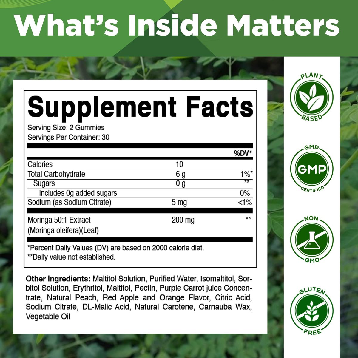 Vitamatic Moringa Gummis – Zuckerfreies botanisches Extrakt – Grünes Superfood – Vegan, Pektin-basiert, Non-GMO – 60 Stück