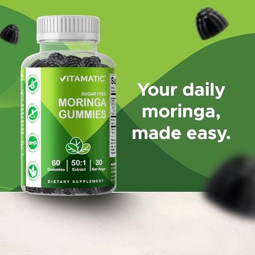 Vitamatic Moringa Gummis – Zuckerfreies botanisches Extrakt – Grünes Superfood – Vegan, Pektin-basiert, Non-GMO – 60 Stück