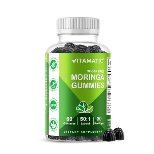 Vitamatic Moringa Gummis – Zuckerfreies botanisches Extrakt – Grünes Superfood – Vegan, Pektin-basiert, Non-GMO – 60 Stück