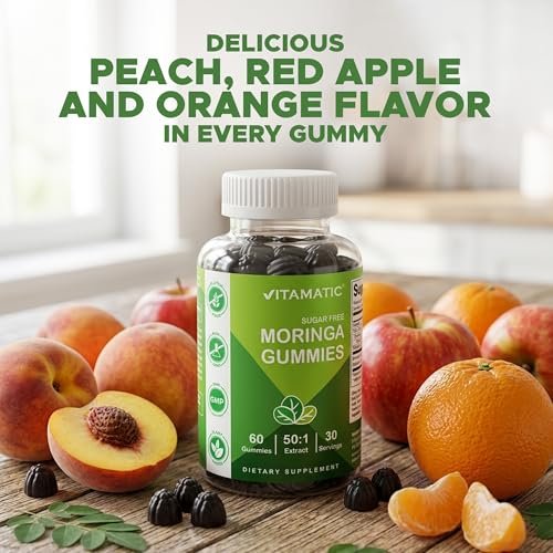 Vitamatic Moringa Gummis – Zuckerfreies botanisches Extrakt – Grünes Superfood – Vegan, Pektin-basiert, Non-GMO – 60 Stück