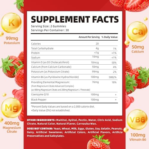 softbear Kalium-Gummibärchen für Erwachsene, Hochdosiertes Magnesium-Kalium-Präparat mit Vitamin B6 gegen Wadenkrämpfe & Muskelgesundheit, Zuckerfrei, Erdbeer-Geschmack, 60 Gummibärchen