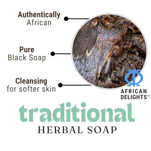 African Delights Kräuterseife Schwarze Seife, Traditionelle Seife aus Ghana, Gesichts- und Körperreiniger, 500 g