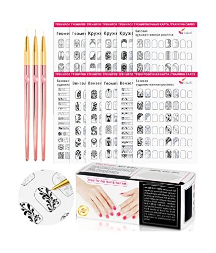 Nail Art Design Übungsbuch mit 3er Set Roségold Nail Liner Stift und 360 Nagelreinigungstücher – Linienzeichnung Malvorlage Lernbuch Maniküre Werkzeug für Anfänger (Weiß)