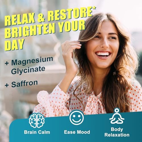 Zuckerfreie Magnesiumglycinat Gummis 400mg mit Ashwagandha, B1, B3, Rhodiola Rosea & Safran – zur Unterstützung von Ruhe, Stimmung & Energie – Magnesium Gummis für Erwachsene, kaubares Magnesiumpräparat, 60 Stück