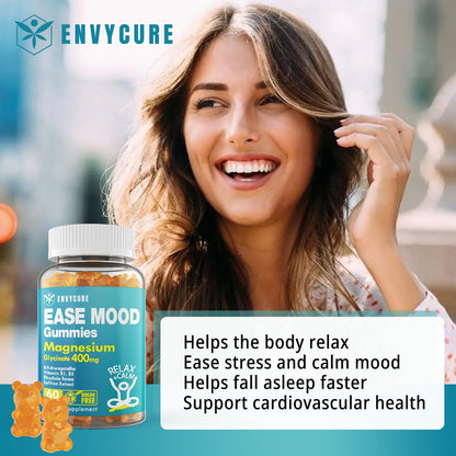 Zuckerfreie Magnesiumglycinat Gummis 400mg mit Ashwagandha, B1, B3, Rhodiola Rosea & Safran – zur Unterstützung von Ruhe, Stimmung & Energie – Magnesium Gummis für Erwachsene, kaubares Magnesiumpräparat, 60 Stück