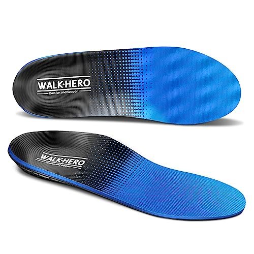 Walkhero Plantarfasziitis-Einlegesohlen mit hohem Fußgewölbe – Schmerzlinderung bei Fersensporn, Plattfüßen und Fußermüdung (Herren 5-5,5 | Damen 7-7,5, Blau)