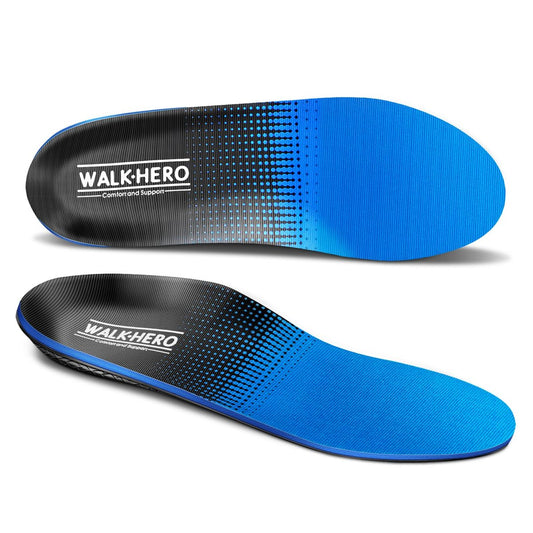 Walkhero Plantarfasziitis-Einlegesohlen mit hohem Fußgewölbe – Schmerzlinderung bei Fersensporn, Plattfüßen und Fußermüdung (Herren 5-5,5 | Damen 7-7,5, Blau)