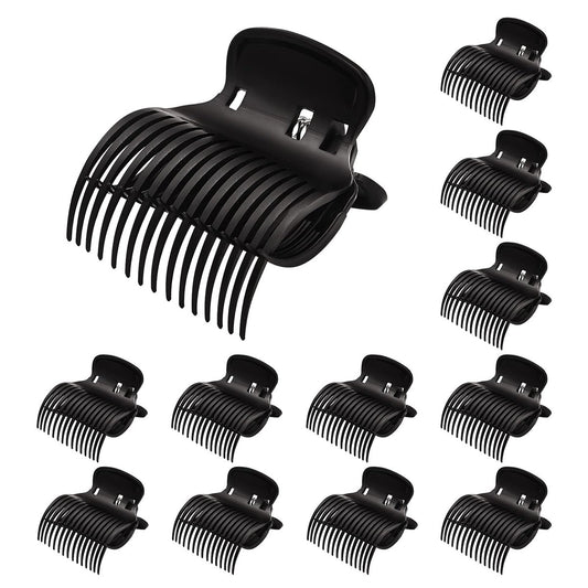 12 Stück Haarrollenclips aus Kunststoff – Ersatzclips für kleine, mittlere, große und Jumbo-Haarrollen – Damen Haarstyling-Zubehör (Schwarz)