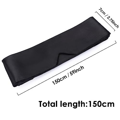 FRESHME Satin Schlafmaske - Bequeme Augenmaske für Frauen und Männer, weiche, verstellbare, blickdichte Augenabdeckung für Nacht Schlaf, Reisen, Meditation, reines Schwarz, Valentinstagsgeschenk 160cm/63in