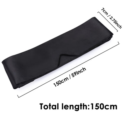 FRESHME Satin Schlafmaske - Bequeme Augenmaske für Frauen und Männer, weiche, verstellbare, blickdichte Augenabdeckung für Nacht Schlaf, Reisen, Meditation, reines Schwarz, Valentinstagsgeschenk 160cm/63in