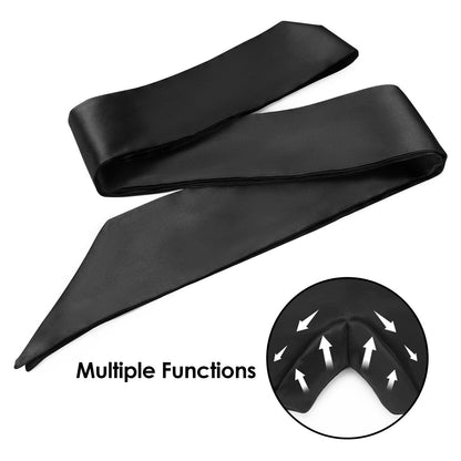 FRESHME Satin Schlafmaske - Bequeme Augenmaske für Frauen und Männer, weiche, verstellbare, blickdichte Augenabdeckung für Nacht Schlaf, Reisen, Meditation, reines Schwarz, Valentinstagsgeschenk 160cm/63in
