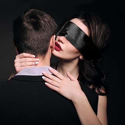 FRESHME Satin Schlafmaske - Bequeme Augenmaske für Frauen und Männer, weiche, verstellbare, blickdichte Augenabdeckung für Nacht Schlaf, Reisen, Meditation, reines Schwarz, Valentinstagsgeschenk 160cm/63in