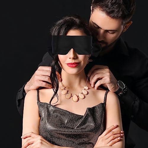 FRESHME Satin Schlafmaske - Bequeme Augenmaske für Frauen und Männer, weiche, verstellbare, blickdichte Augenabdeckung für Nacht Schlaf, Reisen, Meditation, reines Schwarz, Valentinstagsgeschenk 160cm/63in