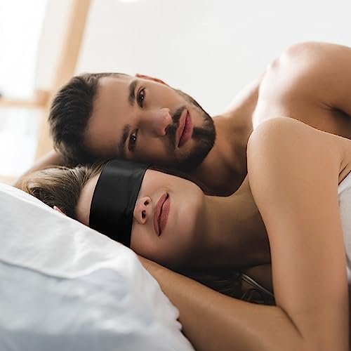 FRESHME Satin Schlafmaske - Bequeme Augenmaske für Frauen und Männer, weiche, verstellbare, blickdichte Augenabdeckung für Nacht Schlaf, Reisen, Meditation, reines Schwarz, Valentinstagsgeschenk 160cm/63in