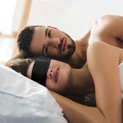 FRESHME Satin Schlafmaske - Bequeme Augenmaske für Frauen und Männer, weiche, verstellbare, blickdichte Augenabdeckung für Nacht Schlaf, Reisen, Meditation, reines Schwarz, Valentinstagsgeschenk 160cm/63in