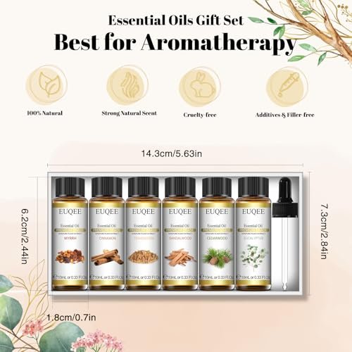 EUQEE 10ml Woody Essential Öle Set – Reine & Naturelle Aromatherapie Öle für Diffuser, Kerzenherstellung, Massage – Eukalyptus, Zedernholz, Sandelholz, Weihrauch, Zimt