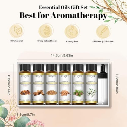 EUQEE 10ml Woody Essential Öle Set – Reine & Naturelle Aromatherapie Öle für Diffuser, Kerzenherstellung, Massage – Eukalyptus, Zedernholz, Sandelholz, Weihrauch, Zimt
