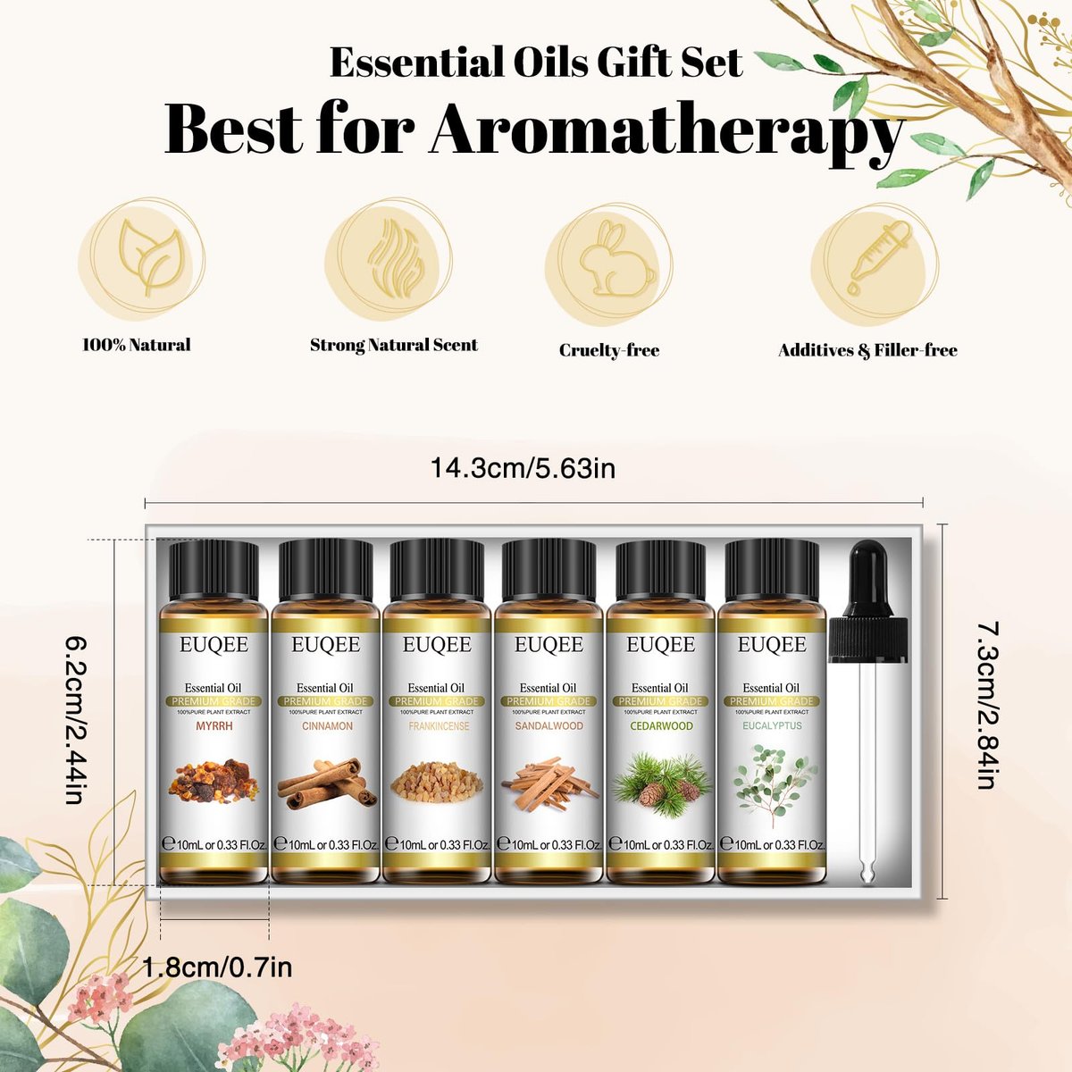 EUQEE 10ml Woody Essential Öle Set – Reine & Naturelle Aromatherapie Öle für Diffuser, Kerzenherstellung, Massage – Eukalyptus, Zedernholz, Sandelholz, Weihrauch, Zimt