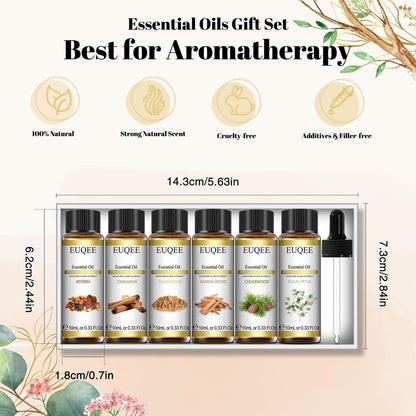 EUQEE 10ml Woody Essential Öle Set – Reine & Naturelle Aromatherapie Öle für Diffuser, Kerzenherstellung, Massage – Eukalyptus, Zedernholz, Sandelholz, Weihrauch, Zimt