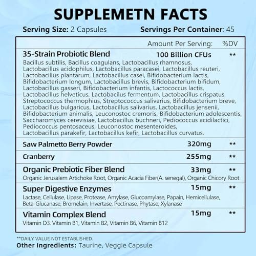 ZEBORA Probiotika für Männer – 100 Milliarden KBE mit Verdauungsenzymen, Sägepalme & Cranberry für Prostata-Unterstützung – Haltbar, glutenfrei, tägliches Nahrungsergänzungsmittel – 90 vegane Kapseln