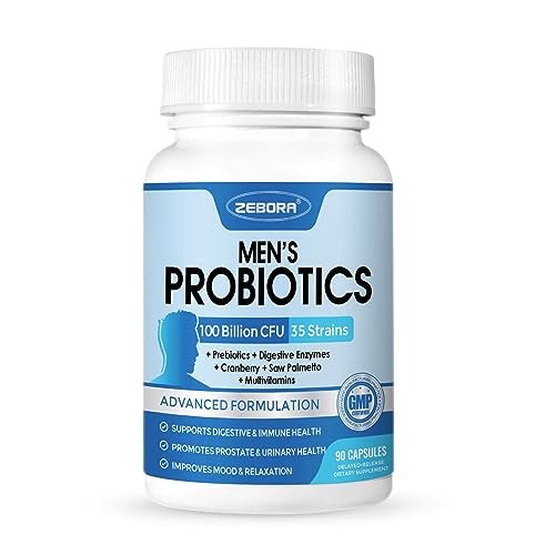 ZEBORA Probiotika für Männer – 100 Milliarden KBE mit Verdauungsenzymen, Sägepalme & Cranberry für Prostata-Unterstützung – Haltbar, glutenfrei, tägliches Nahrungsergänzungsmittel – 90 vegane Kapseln