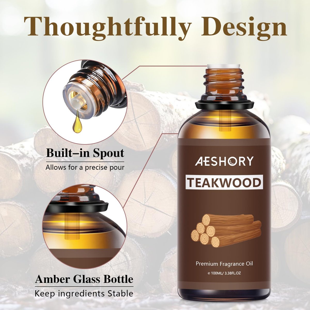Teakholz Duftöl 3,38 FL.OZ - Aromatherapie Ätherisches Öl für Diffuser, Massage, Seifen- und Kerzenherstellung - 100 ml