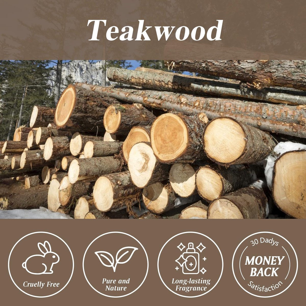 Teakholz Duftöl 3,38 FL.OZ - Aromatherapie Ätherisches Öl für Diffuser, Massage, Seifen- und Kerzenherstellung - 100 ml